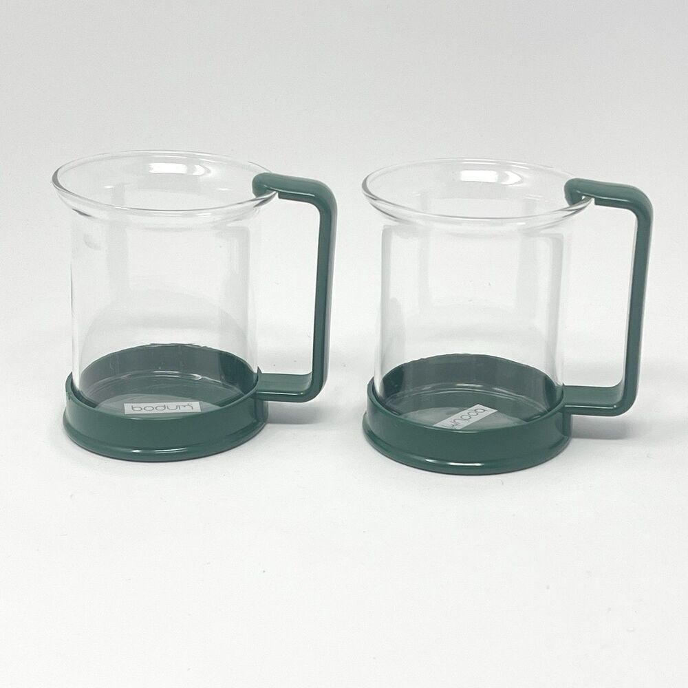 Vintage Bodum Brazil Cappuccino Coffee Tea Cups Mugs Dark Green Set Of 2